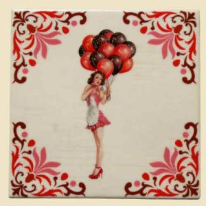 tegeltje met afbeelding- meisje met de ballonnen
