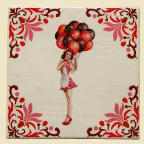 tegeltje met afbeelding- meisje met de ballonnen