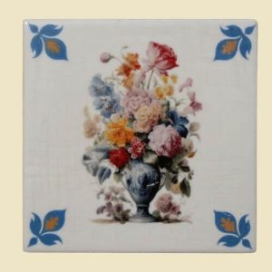 vaas met bloemen vintage tegeltje- studio tegel