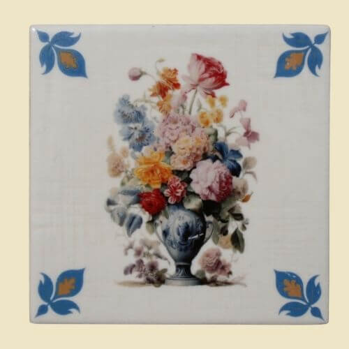 vaas met bloemen vintage tegeltje- studio tegel