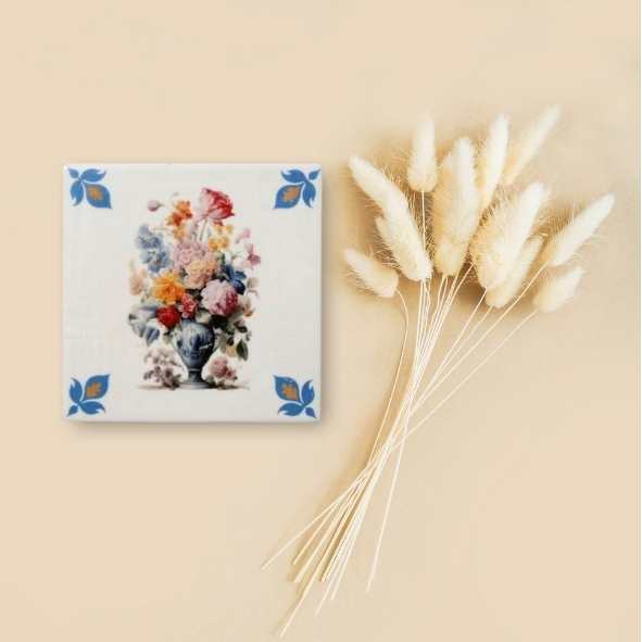 vaas met vintage bloemen tegeltje
